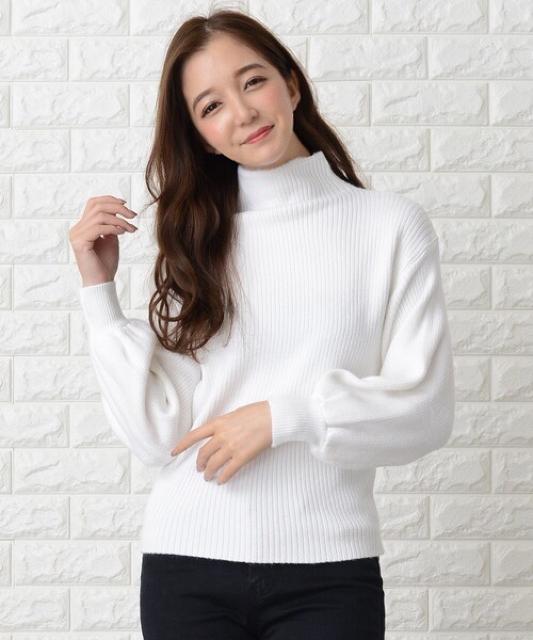 セール●定価3,278円●ボトルネックバルーンスリーブニット●白ホワイト < 女性ファッション  セール●定価3,278円●ボトルネックバルーンスリーブニット●白ホワイト < 女性ファッションの