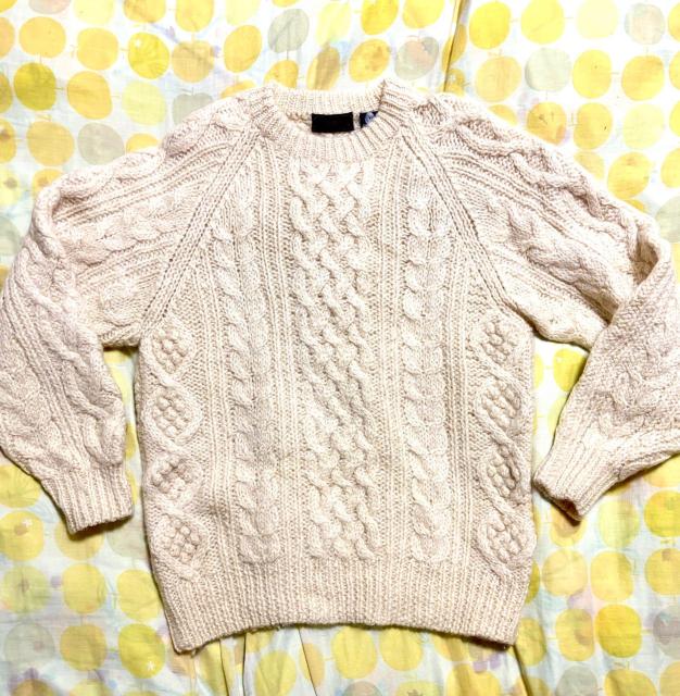 メンズ Seahop Mサイズ ニューウール100% ケーブル編み ニットセーター クリーム色 アランニット風 < 男性ファッション メンズ Seahop Mサイズ ニューウール100% ケーブル編み ニットセーター クリーム色 アランニット風 < 男性ファッションの