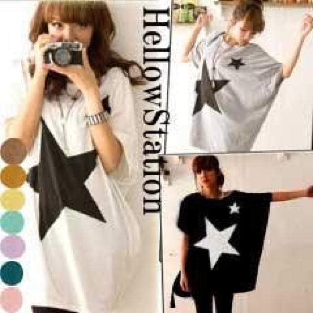 ゆるカジ♪ルームウェアにも 星スター柄プリント 半袖Tシャツワンピ ブラック < 女性ファッション  ゆるカジ♪ルームウェアにも 星スター柄プリント 半袖Tシャツワンピ ブラック  < 女性ファッションの