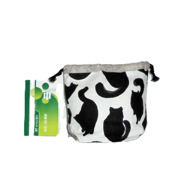 【底マチ幅が広い巾着】◆黒猫×白地◆裏地あり巾着 < 女性ファッション 【底マチ幅が広い巾着】◆黒猫×白地◆裏地あり巾着 < 女性ファッションの