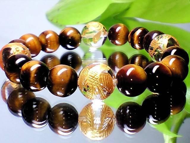 金彫四神獣高級天然水晶・虎目石数珠 < 男性アクセサリー/時計  金彫四神獣高級天然水晶・虎目石数珠  < 男性アクセサリー/時計の