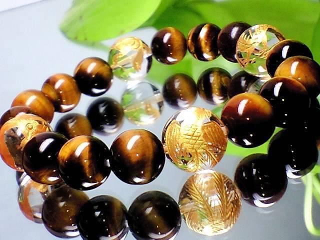 金彫四神獣高級天然水晶・虎目石数珠 < 男性アクセサリー/時計  金彫四神獣高級天然水晶・虎目石数珠 < 男性アクセサリー/時計の