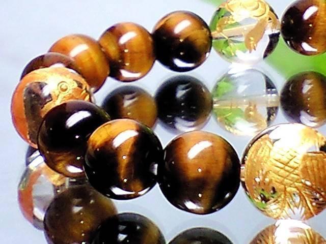 金彫四神獣高級天然水晶・虎目石数珠 < 男性アクセサリー/時計  金彫四神獣高級天然水晶・虎目石数珠 < 男性アクセサリー/時計の