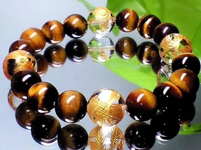 金彫四神獣高級天然水晶・虎目石数珠 < 男性アクセサリー/時計  金彫四神獣高級天然水晶・虎目石数珠 < 男性アクセサリー/時計の