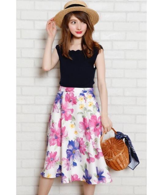 定価17,260円●Rirandtureリランドチュール●大花プリントスカート●茶ブラウン●フラワー < ブランド 定価17,260円●Rirandtureリランドチュール●大花プリントスカート●茶ブラウン●フラワー < ブランドの