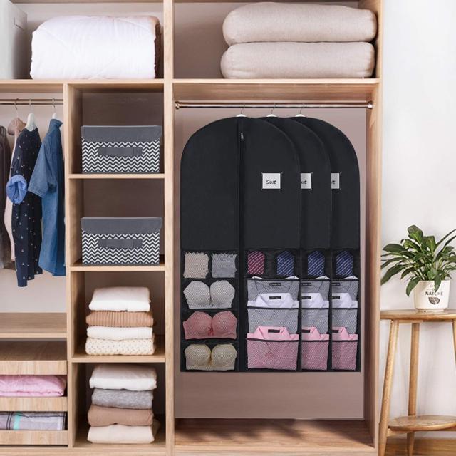 洋服カバー スーツ用カバー 多機能ガーメントバック 名前入れ 防虫剤用ポケット付き 網目収納付き 洗濯可 防塵 防湿 3枚セット < 男性ファッション  洋服カバー スーツ用カバー 多機能ガーメントバック 名前入れ 防虫剤用ポケット付き 網目収納付き 洗濯可 防塵 防湿 3枚セット < 男性ファッションの