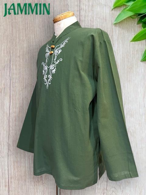 刺繍入りクルタ カーキ エスニック ヒッピー アジアン < 男性ファッション 刺繍入りクルタ カーキ エスニック ヒッピー アジアン < 男性ファッションの