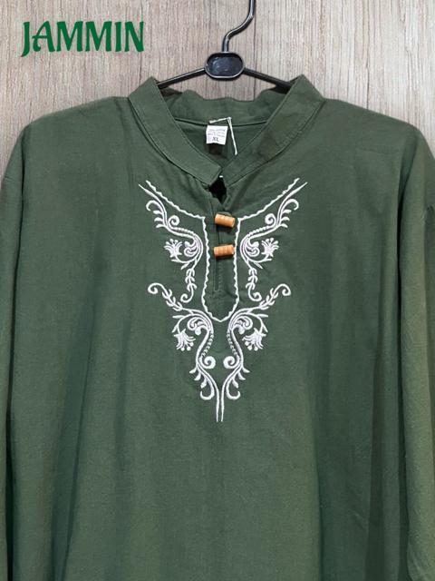 刺繍入りクルタ カーキ エスニック ヒッピー アジアン < 男性ファッション 刺繍入りクルタ カーキ エスニック ヒッピー アジアン < 男性ファッションの