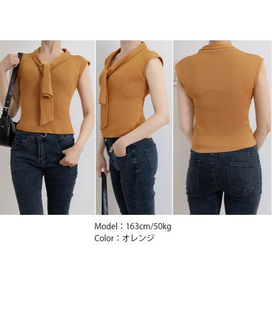 送料無料 新品 ボウタイサマーニット Vネックトップス < 女性ファッション  送料無料 新品 ボウタイサマーニット Vネックトップス < 女性ファッションの