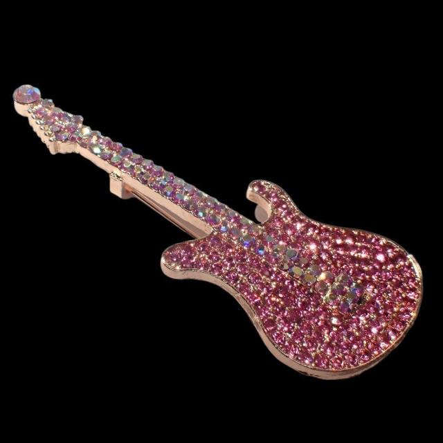 ラインストーン ピンク色 エレキギター ギター ピンブローチ ブローチ ピンバッジ バッジ ラペルピン < 女性アクセサリー/時計  ラインストーン ピンク色 エレキギター ギター ピンブローチ ブローチ ピンバッジ バッジ ラペルピン < 女性アクセサリー/時計の