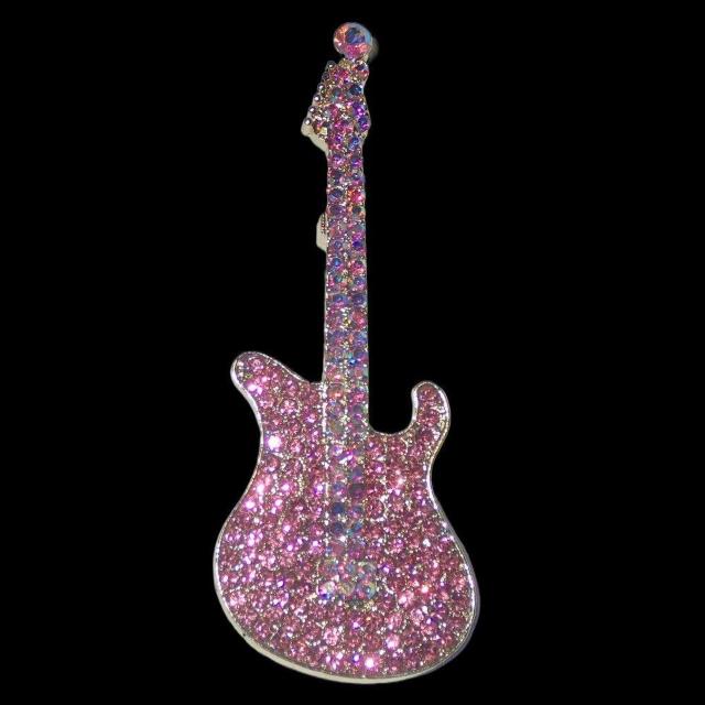 ラインストーン ピンク色 エレキギター ギター ピンブローチ ブローチ ピンバッジ バッジ ラペルピン < 女性アクセサリー/時計  ラインストーン ピンク色 エレキギター ギター ピンブローチ ブローチ ピンバッジ バッジ ラペルピン < 女性アクセサリー/時計の