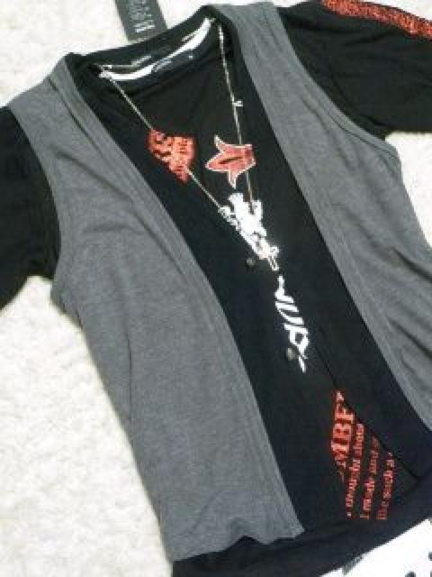 ジルコニア入ダブルクロスネックレス付♪ジレベスト+プリントTシャツ 3点セット < 男性ファッション ジルコニア入ダブルクロスネックレス付♪ジレベスト+プリントTシャツ 3点セット < 男性ファッションの