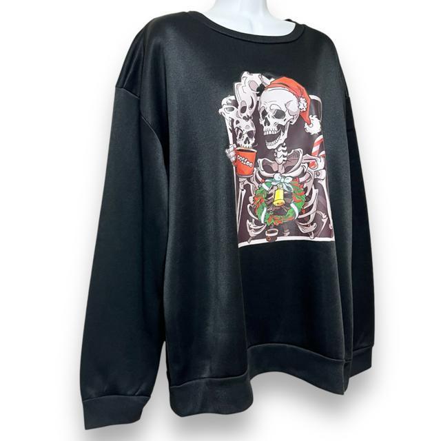 【新品/SHEIN/XL】スカルサンタプリント裏起毛スウェットプルオーバー < 女性ファッション  【新品/SHEIN/XL】スカルサンタプリント裏起毛スウェットプルオーバー < 女性ファッションの