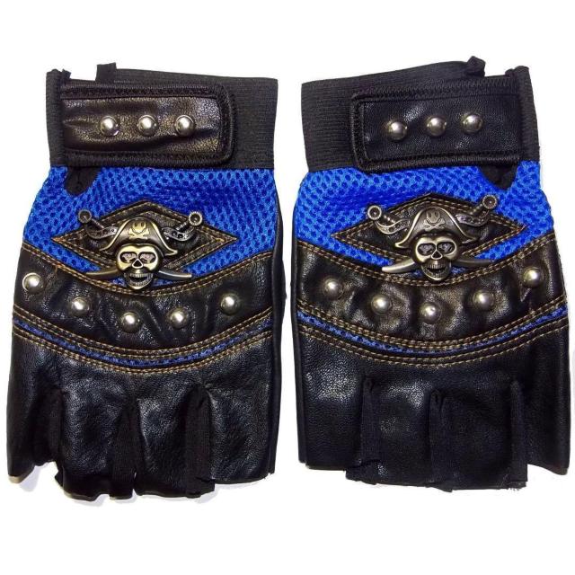 海賊 スカル がいこつ ガイコツ 骸骨 どくろ ドクロ フィンガーレス スタッズ ハーフ レザー グローブ 半指 手袋 青色 < 男性ファッション  海賊 スカル がいこつ ガイコツ 骸骨 どくろ ドクロ フィンガーレス スタッズ ハーフ レザー グローブ 半指 手袋 青色 < 男性ファッションの
