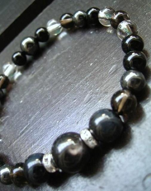 ハイパーシーンxホークアイxオニキスx煙水晶ブレスレット < 女性アクセサリー/時計 ハイパーシーンxホークアイxオニキスx煙水晶ブレスレット < 女性アクセサリー/時計の