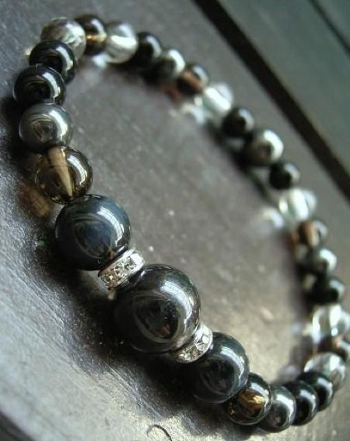 ハイパーシーンxホークアイxオニキスx煙水晶ブレスレット < 女性アクセサリー/時計 ハイパーシーンxホークアイxオニキスx煙水晶ブレスレット < 女性アクセサリー/時計の