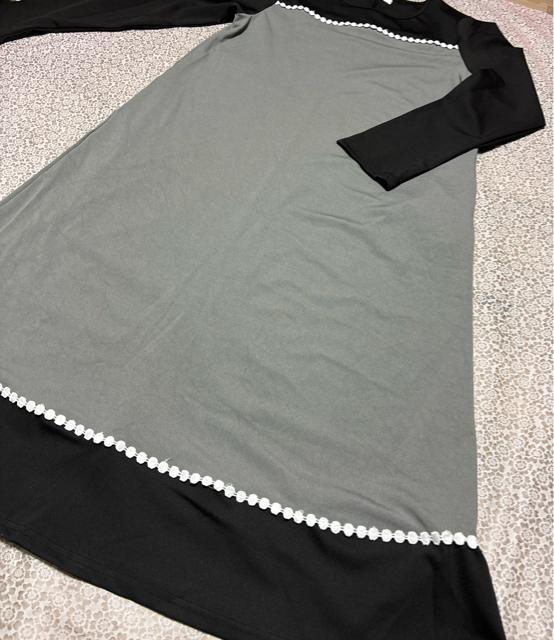 ロング丈 フレアワンピース 配色 長袖 大きいサイズ < 女性ファッション ロング丈 フレアワンピース 配色 長袖 大きいサイズ < 女性ファッションの