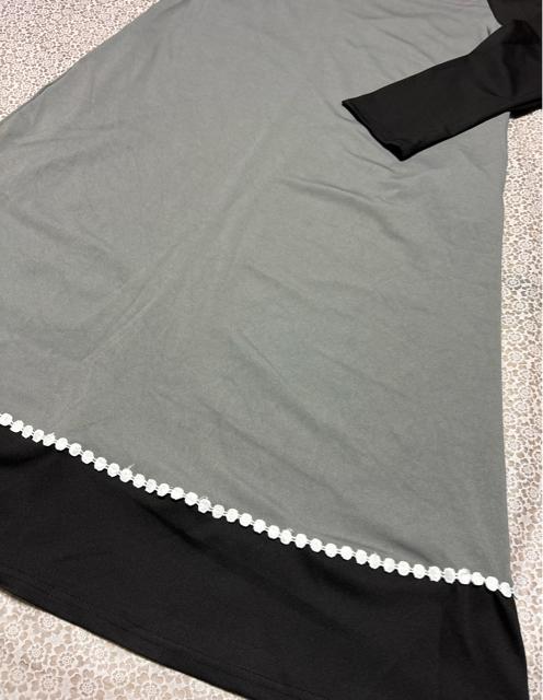 ロング丈 フレアワンピース 配色 長袖 大きいサイズ < 女性ファッション ロング丈 フレアワンピース 配色 長袖 大きいサイズ < 女性ファッションの