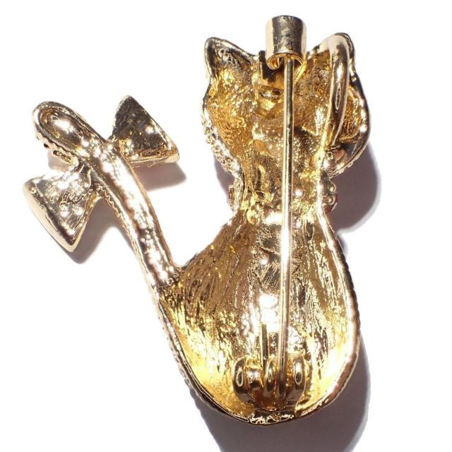 金色 猫 ネコ ねこ ラインストーン リボン ピンブローチ ブローチ ピンバッジ バッジ ピンズ ラペルピン ゴールド色 < 女性アクセサリー/時計  金色 猫 ネコ ねこ ラインストーン リボン ピンブローチ ブローチ ピンバッジ バッジ ピンズ ラペルピン ゴールド色 < 女性アクセサリー/時計の