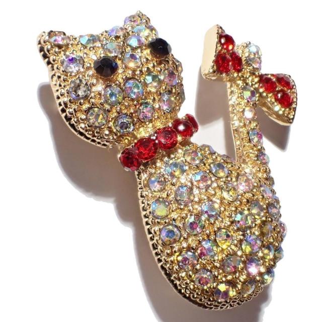 金色 猫 ネコ ねこ ラインストーン リボン ピンブローチ ブローチ ピンバッジ バッジ ピンズ ラペルピン ゴールド色 < 女性アクセサリー/時計  金色 猫 ネコ ねこ ラインストーン リボン ピンブローチ ブローチ ピンバッジ バッジ ピンズ ラペルピン ゴールド色 < 女性アクセサリー/時計の