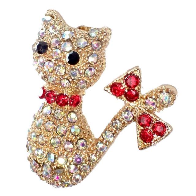 金色 猫 ネコ ねこ ラインストーン リボン ピンブローチ ブローチ ピンバッジ バッジ ピンズ ラペルピン ゴールド色 < 女性アクセサリー/時計  金色 猫 ネコ ねこ ラインストーン リボン ピンブローチ ブローチ ピンバッジ バッジ ピンズ ラペルピン ゴールド色 < 女性アクセサリー/時計の
