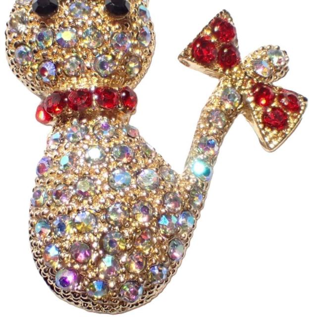 金色 猫 ネコ ねこ ラインストーン リボン ピンブローチ ブローチ ピンバッジ バッジ ピンズ ラペルピン ゴールド色 < 女性アクセサリー/時計  金色 猫 ネコ ねこ ラインストーン リボン ピンブローチ ブローチ ピンバッジ バッジ ピンズ ラペルピン ゴールド色 < 女性アクセサリー/時計の