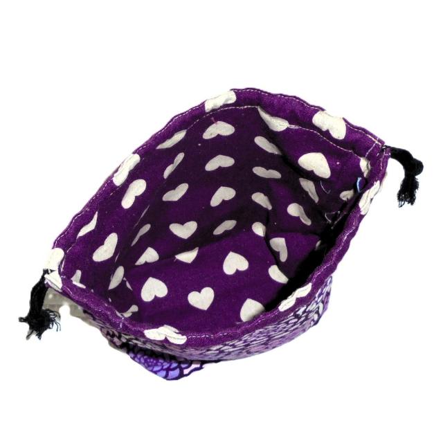 【底マチ幅が広い巾着】◆紫ピンク白ダリア×紫ハート◆裏地あり巾着 < 女性ファッション 【底マチ幅が広い巾着】◆紫ピンク白ダリア×紫ハート◆裏地あり巾着 < 女性ファッションの