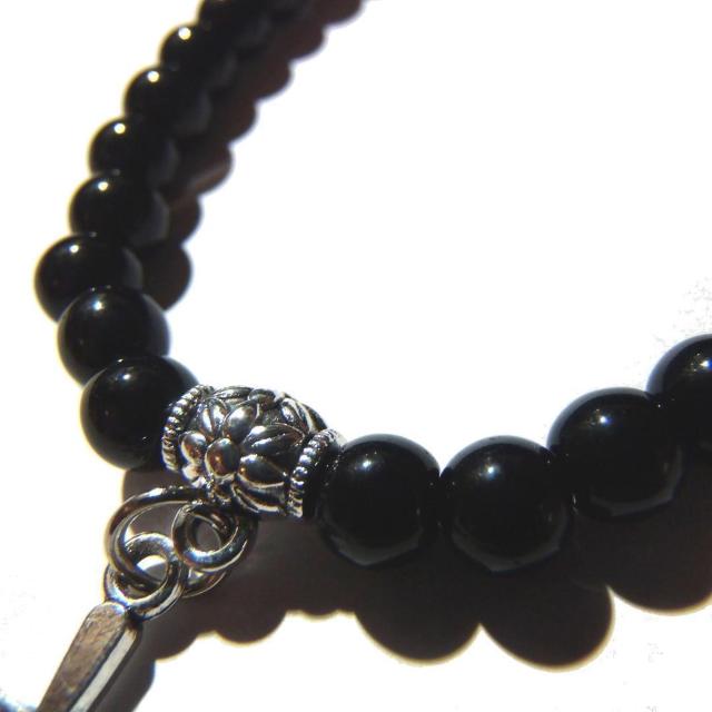 十字架 クロスモチーフ 天然石 黒色 ビーズ ブレスレット 数珠 < 男性アクセサリー/時計 十字架 クロスモチーフ 天然石 黒色 ビーズ ブレスレット 数珠 < 男性アクセサリー/時計の