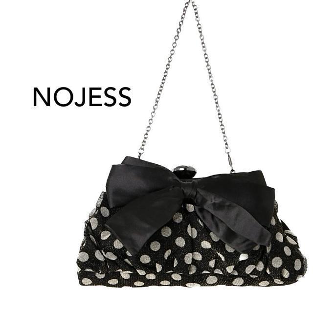NOJESS リボンブローチ付き ドット柄 ハンドバッグ < 女性ファッション NOJESS リボンブローチ付き ドット柄 ハンドバッグ < 女性ファッションの