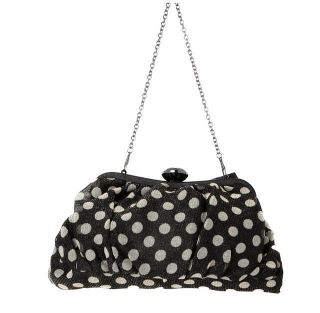 NOJESS リボンブローチ付き ドット柄 ハンドバッグ < 女性ファッション NOJESS リボンブローチ付き ドット柄 ハンドバッグ < 女性ファッションの