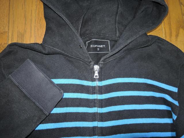 SOPHNET. ソフネット 薄手 スウェット ジップ パーカー S 黒青 ボーダー柄 < ブランド  SOPHNET. ソフネット 薄手 スウェット ジップ パーカー S 黒青 ボーダー柄 < ブランドの