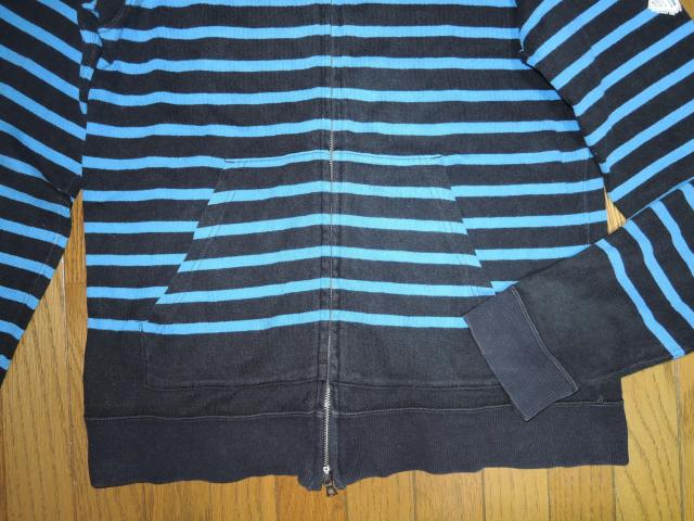 SOPHNET. ソフネット 薄手 スウェット ジップ パーカー S 黒青 ボーダー柄 < ブランド  SOPHNET. ソフネット 薄手 スウェット ジップ パーカー S 黒青 ボーダー柄 < ブランドの