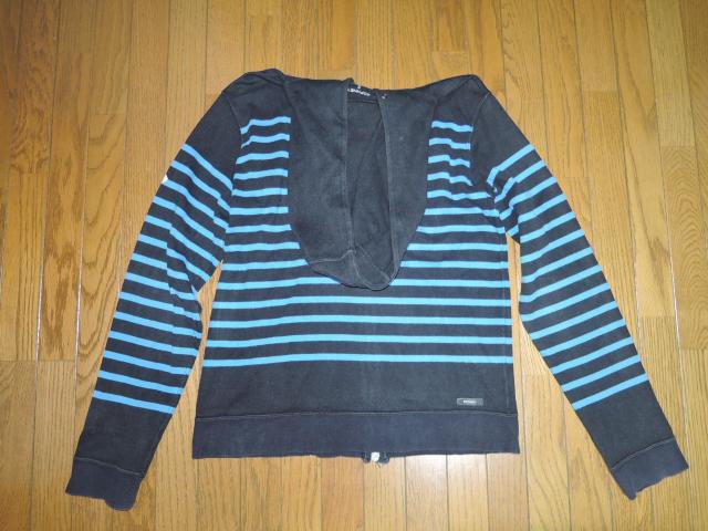 SOPHNET. ソフネット 薄手 スウェット ジップ パーカー S 黒青 ボーダー柄 < ブランド  SOPHNET. ソフネット 薄手 スウェット ジップ パーカー S 黒青 ボーダー柄 < ブランドの