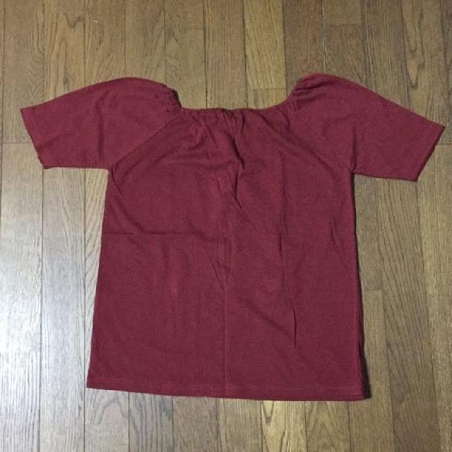 レンガ色 麻混半袖カットソー 首元リボン紐 Mサイズ < 女性ファッション  レンガ色 麻混半袖カットソー 首元リボン紐 Mサイズ < 女性ファッションの