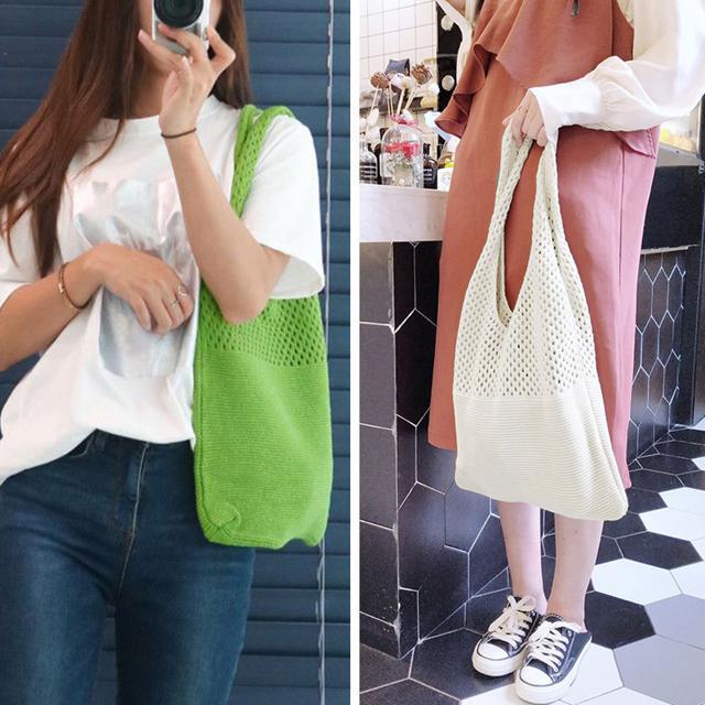 送料無料 新品 トートバッグ ニット編み バッグ鞄かばん < 女性ファッション  送料無料 新品 トートバッグ ニット編み バッグ鞄かばん < 女性ファッションの