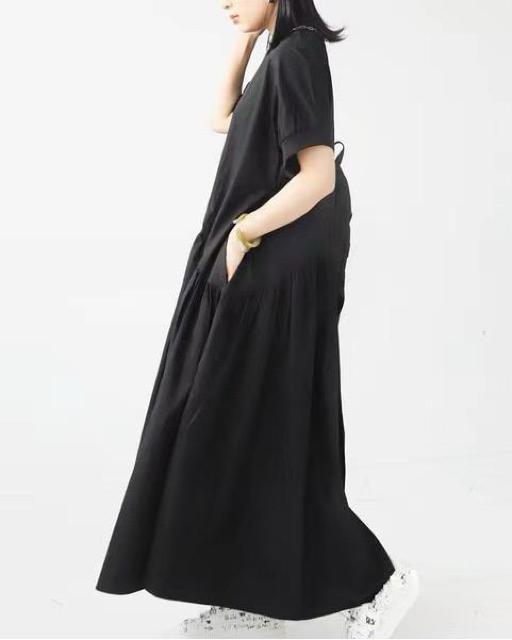 フレア Aライン ロング丈ワンピース シンプル 半袖 ブラック 大きいサイズ < 女性ファッション  フレア Aライン ロング丈ワンピース シンプル 半袖 ブラック 大きいサイズ < 女性ファッションの
