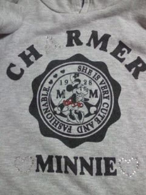 ディズニー ミニーマウス デザイン キラキラ ストーン 半袖 パーカー グレー Lサイズ < 女性ファッション  ディズニー ミニーマウス デザイン キラキラ ストーン 半袖 パーカー グレー Lサイズ  < 女性ファッションの