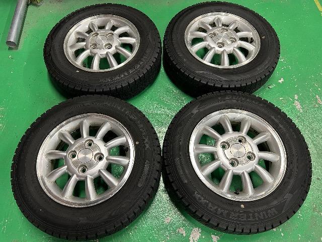 0092405)中古国産スタッドレスタイヤダンロップウィンターマックス4本スズキ純正アルミホイールセット145/80R13送料無料 < 自動車/バイク 0092405)中古国産スタッドレスタイヤダンロップウィンターマックス4本スズキ純正アルミホイールセット145/80R13送料無料 < 自動車/バイク