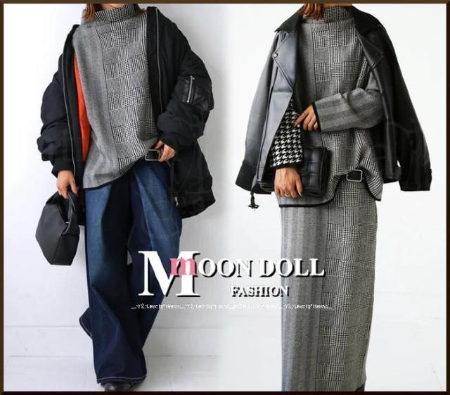 〜3L4L5L*千鳥格子×ヘリンボーンMIX切替ハイネックニットトッ < 女性ファッション 〜3L4L5L*千鳥格子×ヘリンボーンMIX切替ハイネックニットトッ < 女性ファッションの