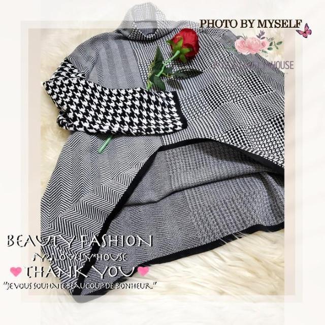 〜3L4L5L*千鳥格子×ヘリンボーンMIX切替ハイネックニットトッ < 女性ファッション 〜3L4L5L*千鳥格子×ヘリンボーンMIX切替ハイネックニットトッ < 女性ファッションの