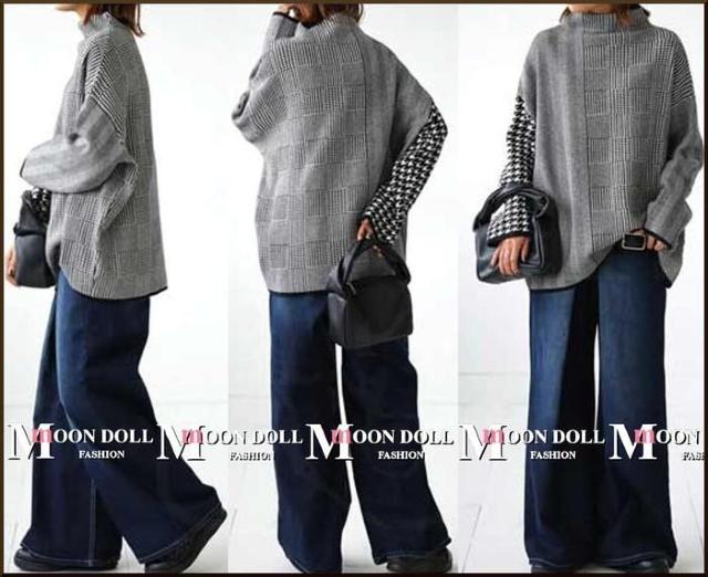 〜3L4L5L*千鳥格子×ヘリンボーンMIX切替ハイネックニットトッ < 女性ファッション 〜3L4L5L*千鳥格子×ヘリンボーンMIX切替ハイネックニットトッ < 女性ファッションの