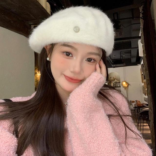 レー帽 防寒 小顔 かわいい カジュアル きれいめ 帽子 秋冬 ニット ホワイト < 女性ファッション  レー帽 防寒 小顔 かわいい カジュアル きれいめ 帽子 秋冬 ニット ホワイト < 女性ファッションの