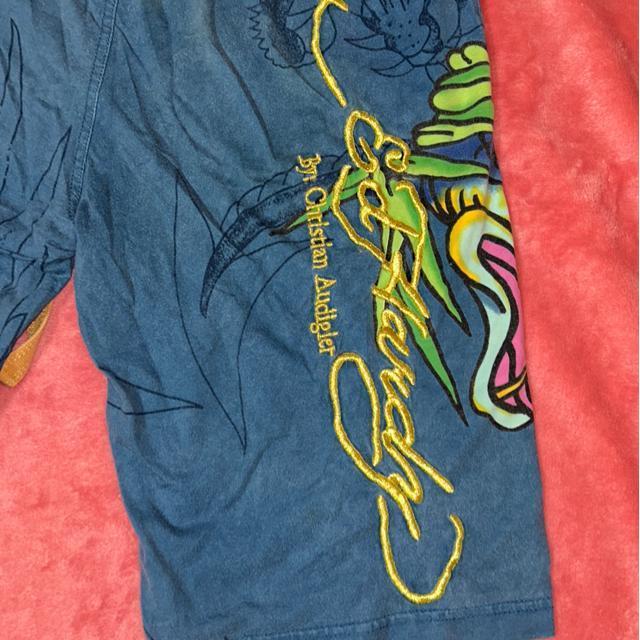 Ed Hardy  ドラゴンプリント ロゴゴールド刺繍 コットン100%ハーフパンツ < ブランド  Ed Hardy  ドラゴンプリント ロゴゴールド刺繍 コットン100%ハーフパンツ < ブランドの