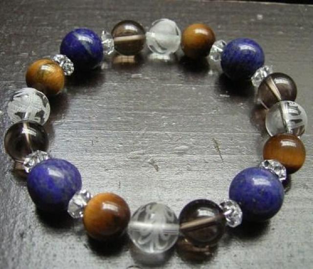 *風水四神*ラピスラズリトxタイガーアイx煙水晶ブレスレット < 女性アクセサリー/時計 *風水四神*ラピスラズリトxタイガーアイx煙水晶ブレスレット < 女性アクセサリー/時計の