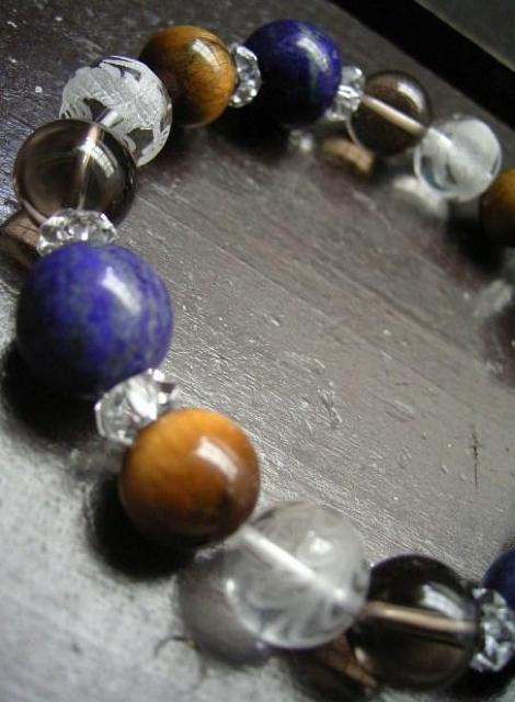 *風水四神*ラピスラズリトxタイガーアイx煙水晶ブレスレット < 女性アクセサリー/時計 *風水四神*ラピスラズリトxタイガーアイx煙水晶ブレスレット < 女性アクセサリー/時計の