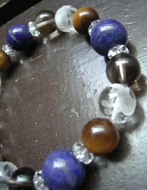 *風水四神*ラピスラズリトxタイガーアイx煙水晶ブレスレット < 女性アクセサリー/時計 *風水四神*ラピスラズリトxタイガーアイx煙水晶ブレスレット < 女性アクセサリー/時計の