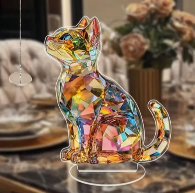 2D フラット クリスタルプリントキャット 猫雑貨 スタンド型 サンキャッチャー 置物 アクリル < ペット/手芸/園芸 2D フラット クリスタルプリントキャット 猫雑貨 スタンド型 サンキャッチャー 置物 アクリル < ペット/手芸/園芸の