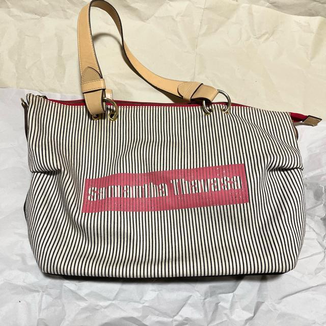 【サマンサタバサ】 ストライプ トートバッグ ピンクロゴ 大容量 肩がけOK < ブランド 【サマンサタバサ】 ストライプ トートバッグ ピンクロゴ 大容量 肩がけOK < ブランドの