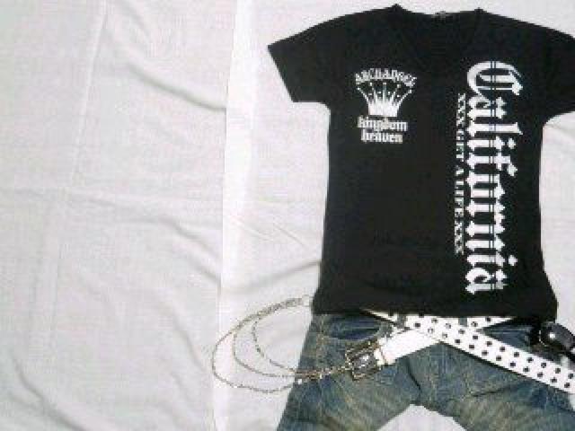 オラオラ.お兄♪バックサークル&クラウンプリントTシャツ ブラック×シルバー < 男性ファッション オラオラ.お兄♪バックサークル&クラウンプリントTシャツ ブラック×シルバー < 男性ファッションの