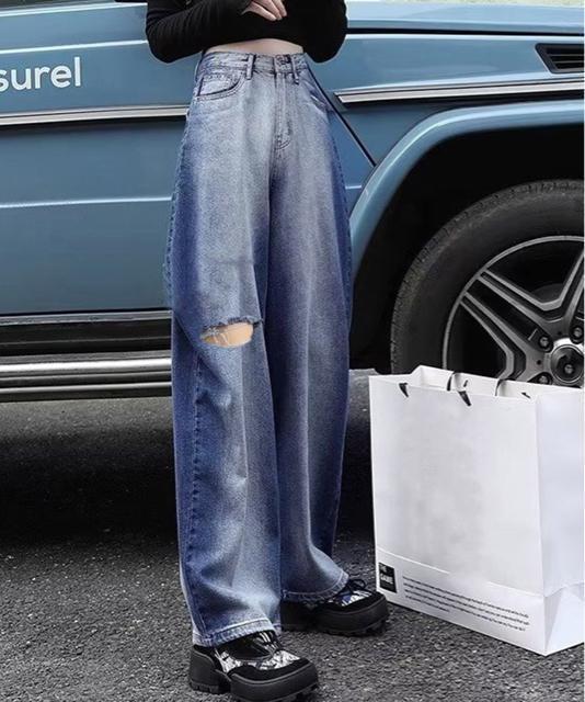 送料無料 新品 デニムワイドパンツ サイドダメージ韓国風 < 女性ファッション  送料無料 新品 デニムワイドパンツ サイドダメージ韓国風  < 女性ファッションの